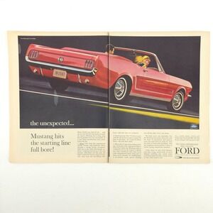 FORD Print Ad 1960s Mustang Convertible 2-Page Promo Art Upcycled Decor VTG